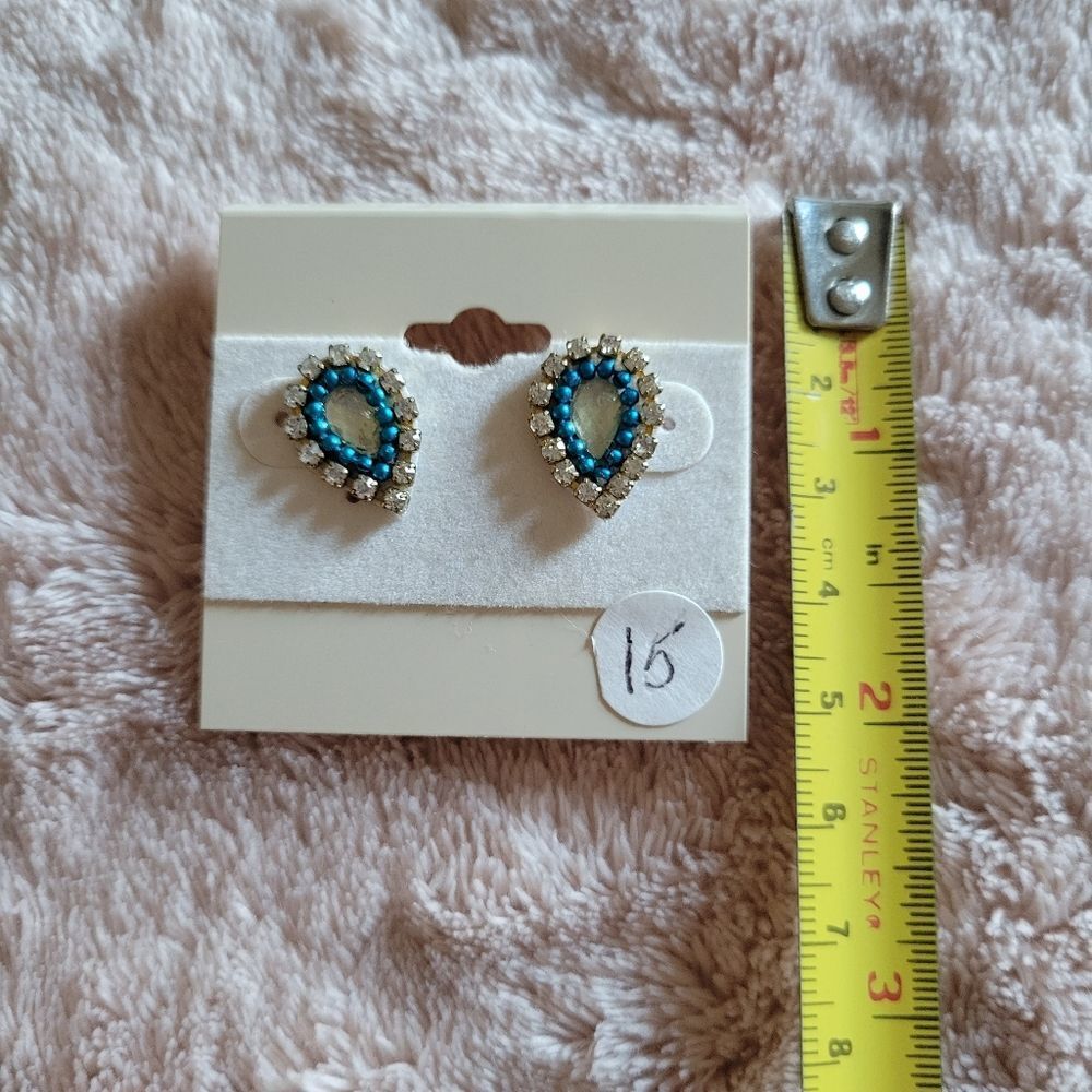 Teardrop Bohemian Blue Crystal Stud Earrings - Picture 4 of 4